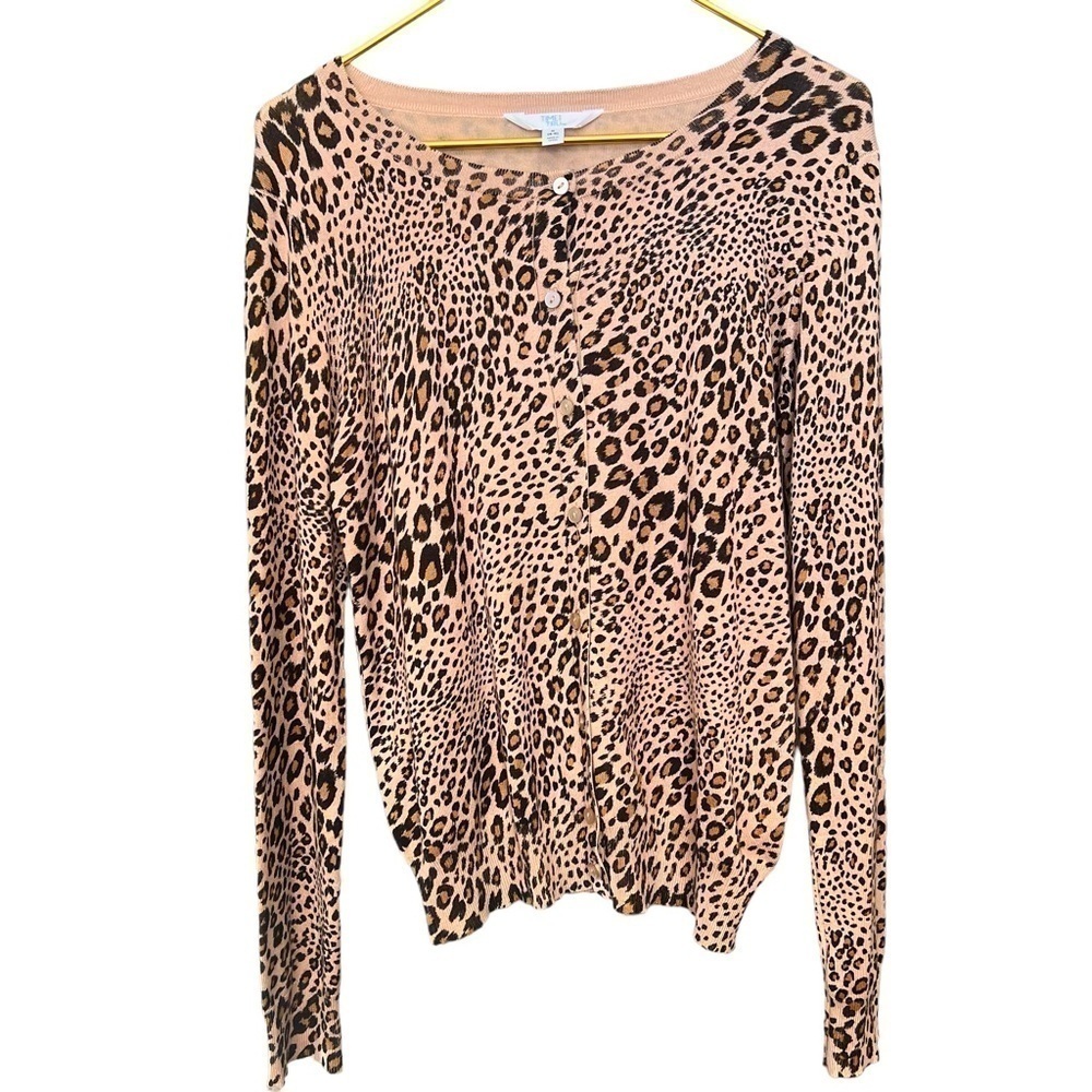Time and Tru Women’s S Beige Brown Black Leopard Animal Print Cardigan Sweater